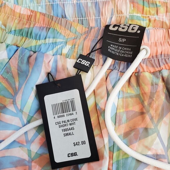 CSG Mens Small Swim Trunks Palm Cove Multicolor Elastic Waist Drawstring Pockets - Picture 4 of 4